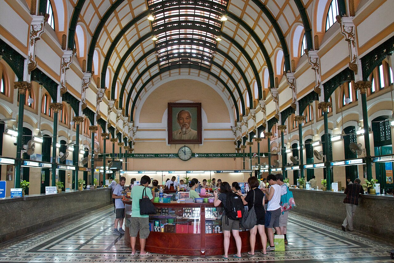 The vaulted interior of Saigon’s Central Post Office